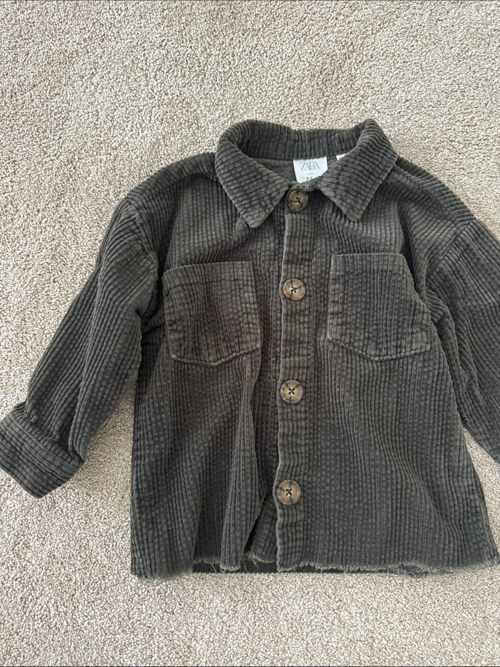 Zara Kids Dark Olive Corduroy Button-Up Shirt Jacket
